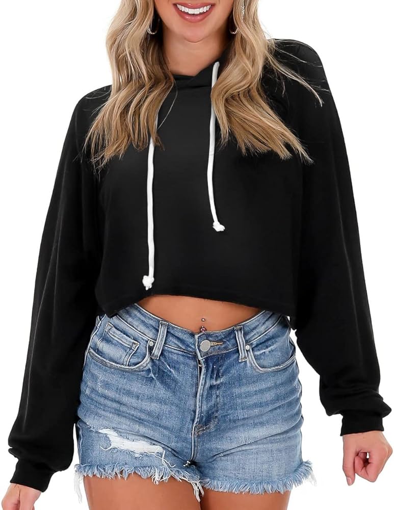 milanpavilion Women's Drawstring Cropped Hoodie Casual Hoodies for Women Workout Crop Tops Sweatshirt Long Sleeve Crop Top