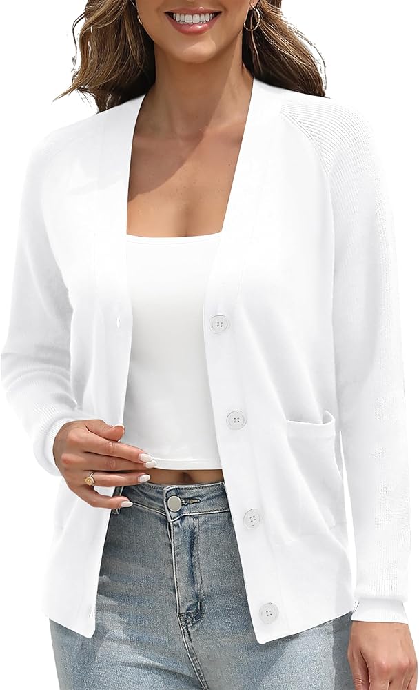 Urban CoCo Women's Cardigan Solid Button Down Long Sleeve Classic V Neck Knit Cardigan Sweater with Pockets