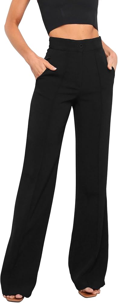 Women's High Waist Casual Dress Pants, Lightweight Wide Leg Long Trousers, Work Pants with Pockets for Women Office.