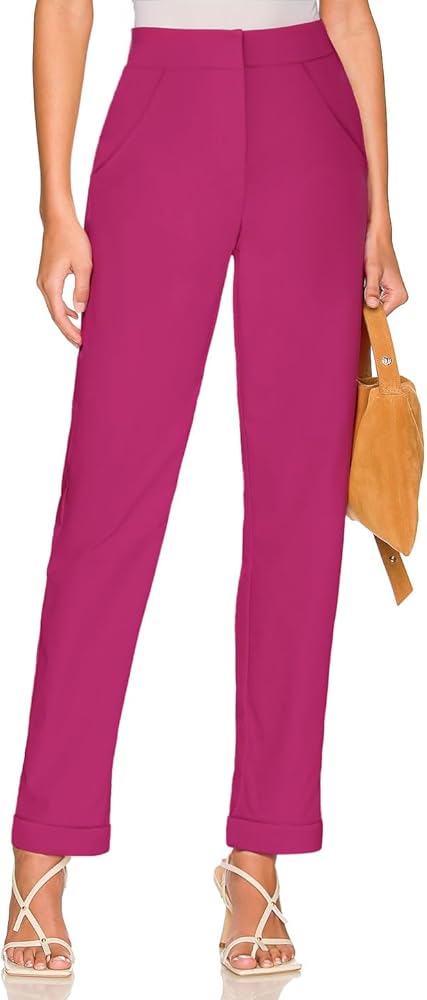 Hybrid & Company Women's High Waist Lightweight Solid Long Pants Elegant Office Trousers