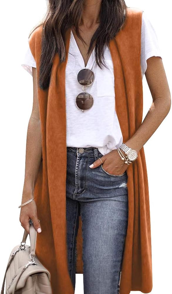 ZXZY Women Casual Sleeveless Open Front Tunic Vest Long Cardigan Tops Coat