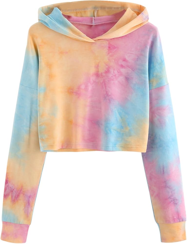 SweatyRocks Women's Tie Dye Long Sleeve Workout Crop Top Sweatshirt Hoodies