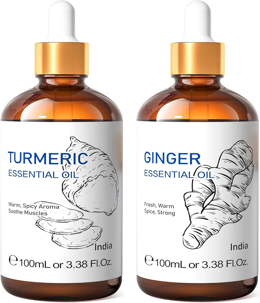 HIQILI Turmeric Essential Oil and Ginger Essential Oil, 100% Pure Natural for Diffuser - 3.38 Fl Oz