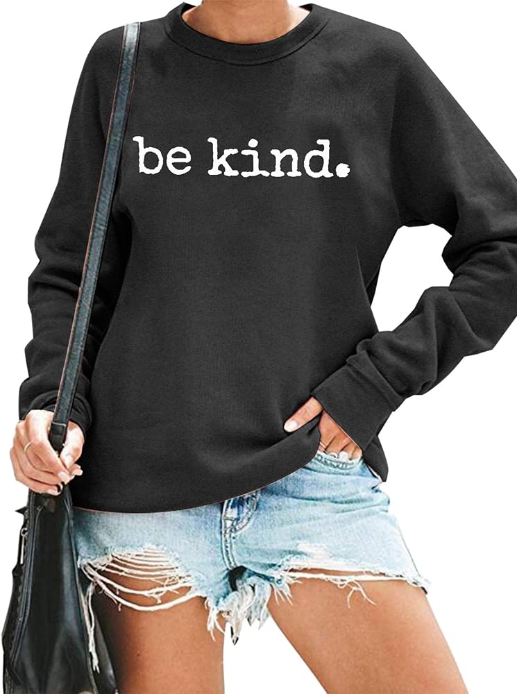 ASTANFY Be Kind Sweatshirt Womens Letter Print Pullover Long Sleeves Blessed Top Blouse