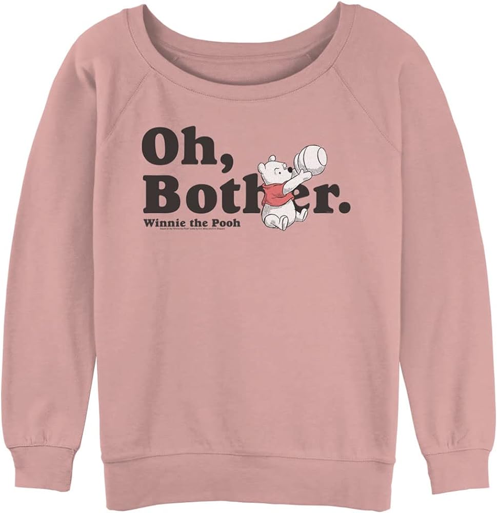 Disney Women's Winnie The Pooh More Bothers Junior's Raglan Pullover with Coverstitch