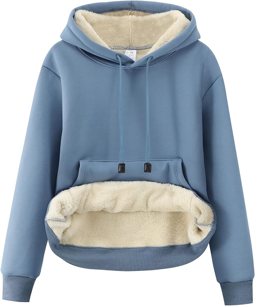 Gihuo Women's Winter Warm Hoodie Sherpa Fleece Lined Pullover Hoodie Hooded Sweatshirt Heavyweight Casual Tops