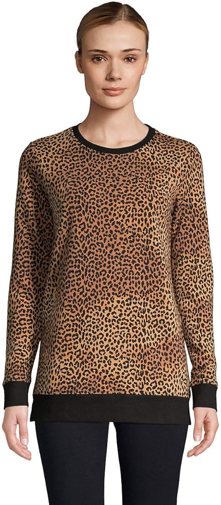 Lands' End Womens Long Sleeve Sweatshirt Tunic Warm Tawny Brown Leopard Regular X-Small