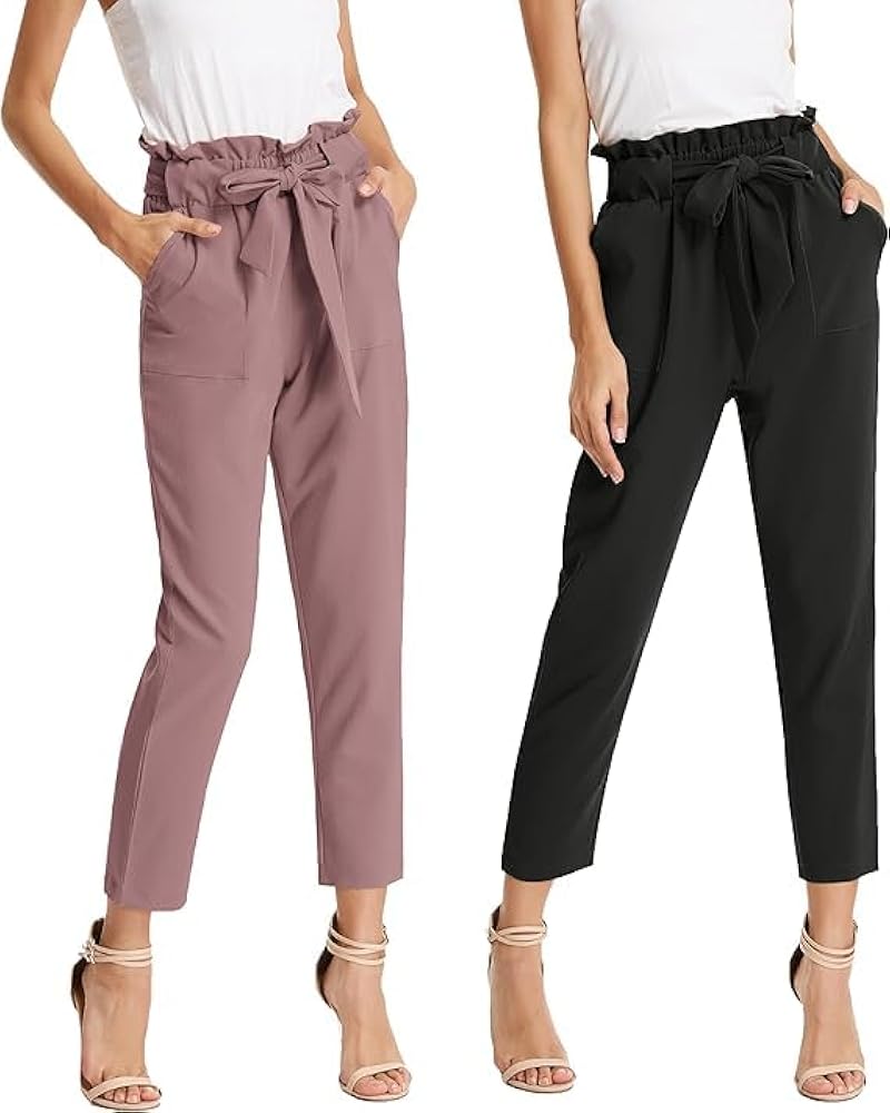 GRACE KARIN Women's Paper Bag Waist Pants Slim Fit Casual Office Pencil Pants