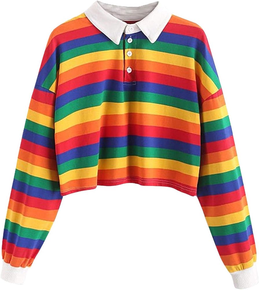 Fashion Winter Women Rainbow Striped Hoodies Pullover Sweatshirts Long Sleeve Hoodies Female Autumn Crop Tops Basic Tops