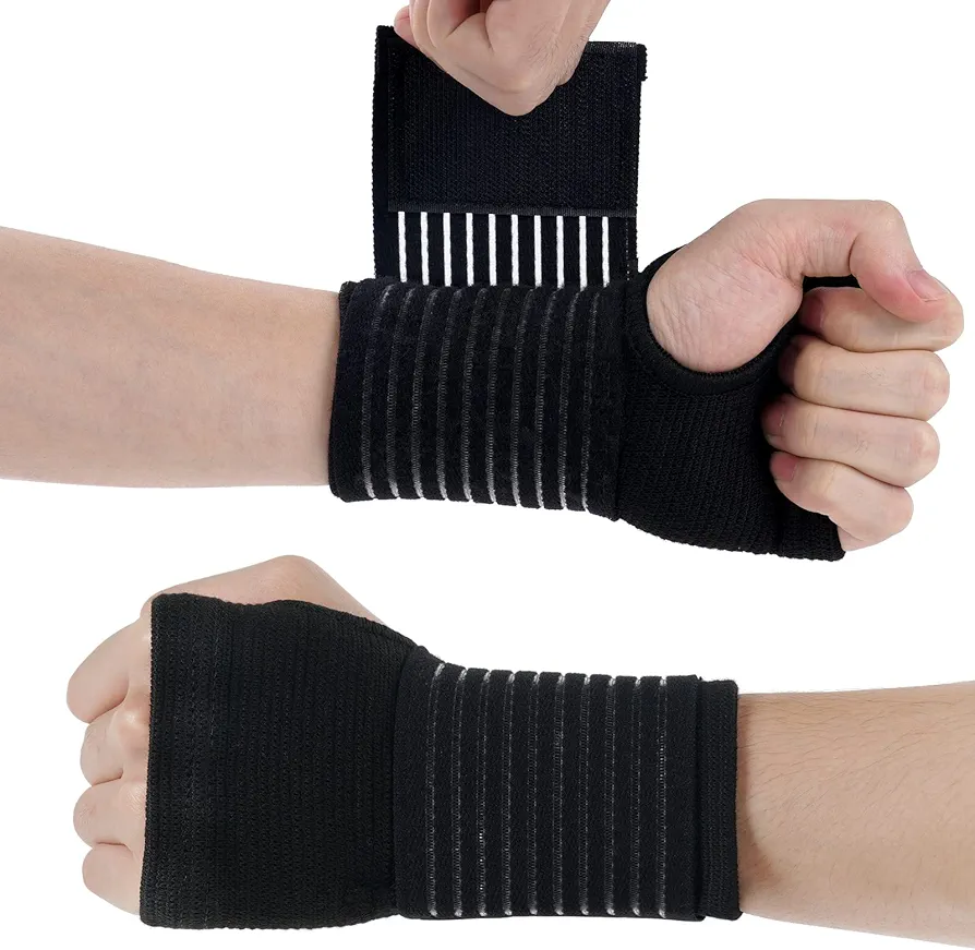 Wrist Brace, 2 Pack Elastic Wrist Support with Strap, Wrist Compression Wrap Adjustable Wrist Strap Relieves Wrist Pain, Tendonitis, Sports Use for Men and Women, Right & Lef(Black)