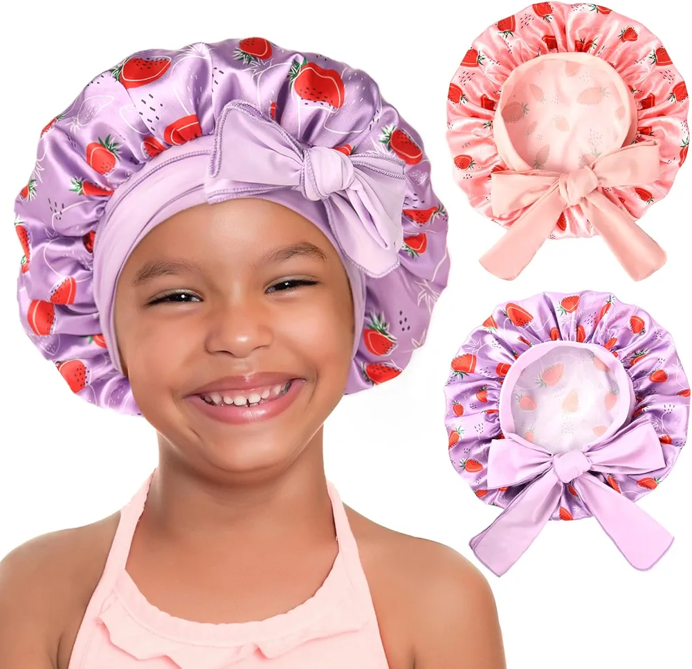 YANIBEST 2 PCS Baby Bonnet Silk Bonnet for Kids Sleeping Cap Curly Natural Hair Silk Bonnets for Girls Boys Infant