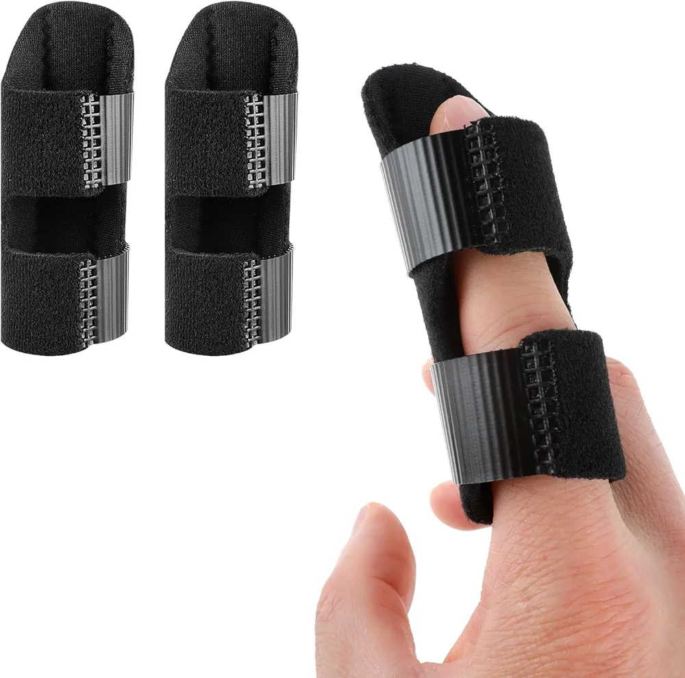 2Pcs Finger Splints, Black Finger Brace Mallet Finger Splint Stabilizer for Broken Finger Straightening Arthritis Relief, Hard Brach with Finger Support Fits Middle, Index and Pinky Finger