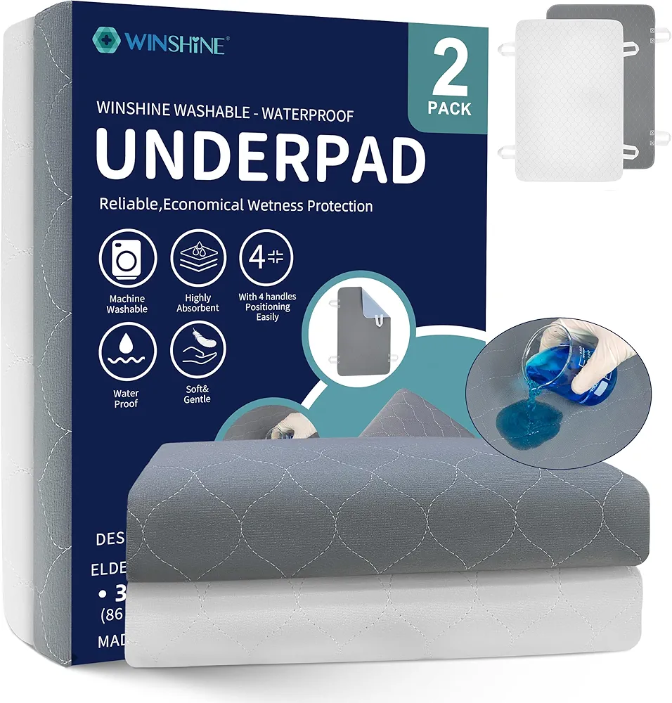 Positioning Bed Pad with Handles, 34" x 52" , Extra Large Incontinence Bed Pads to Assist in Home Health Care, Washable Bed Pads for Adults and Elderly(Pack of 2)