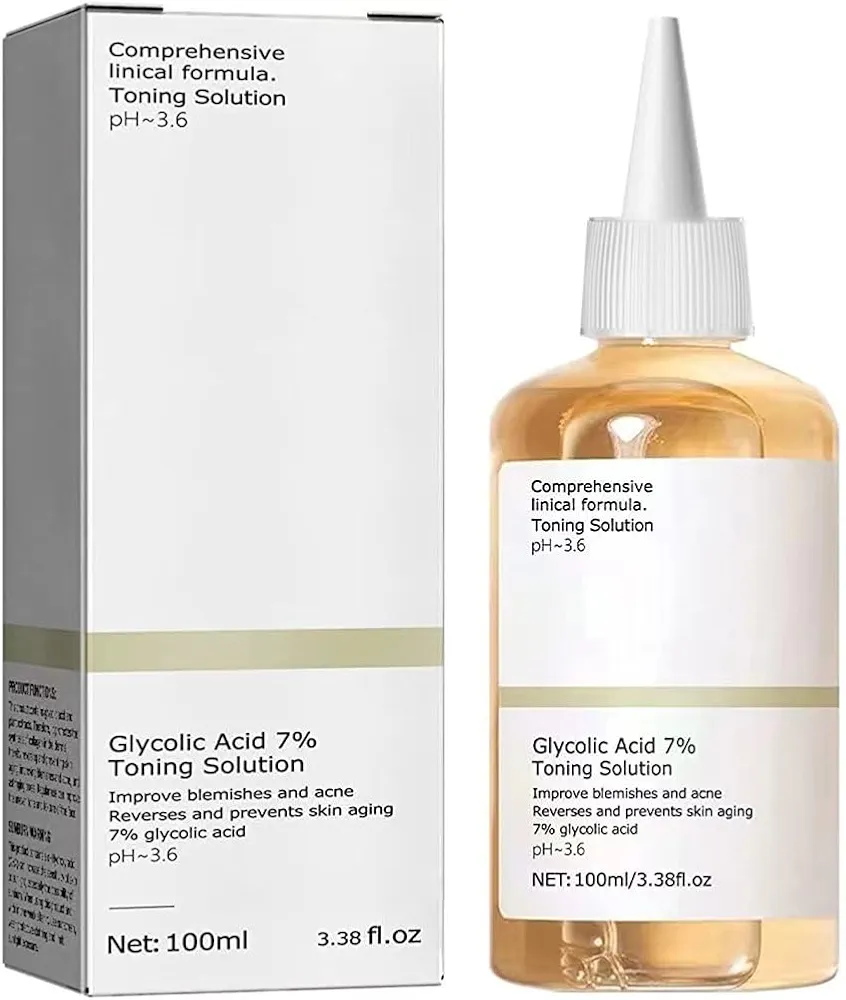 Glycolic Acid 7% Toning Solution, Facial Exfoliation Toner Rejuvenate Your Skin Astringe Pores Solution for Blemishes and Acne. (100 ML)