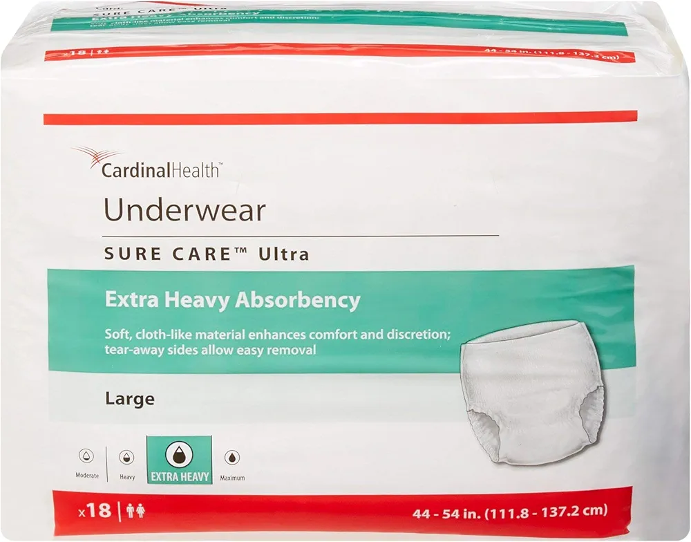 Cardinal Health™ Protective Underwear, Sure Care™ Ultra, Extra Heavy Absorbency, Large, Case of 72