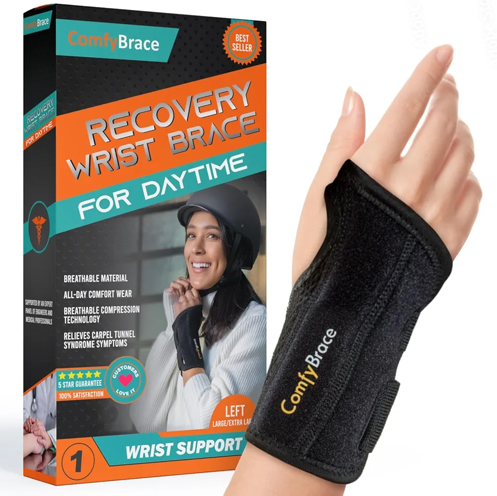 ComfyBrace Copper Infused Wrist Brace/Hand Brace/Wrist Support for Carpal Tunnel Syndrome, Arthritis, Tendonitis For Men and Women (Left Hand, Large/Ex-Large)