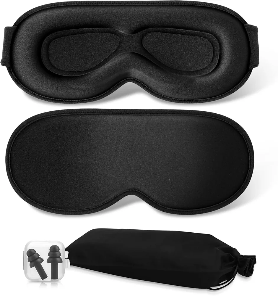 3D Deep Contoured Cup Sleep Mask, 99% Block Out Light Zero Pressure Sleeping Cover with Adjustable Strap, Eyelash Sleeping Mask for Extensions, Breathable Blindfold for Women Men(Black)