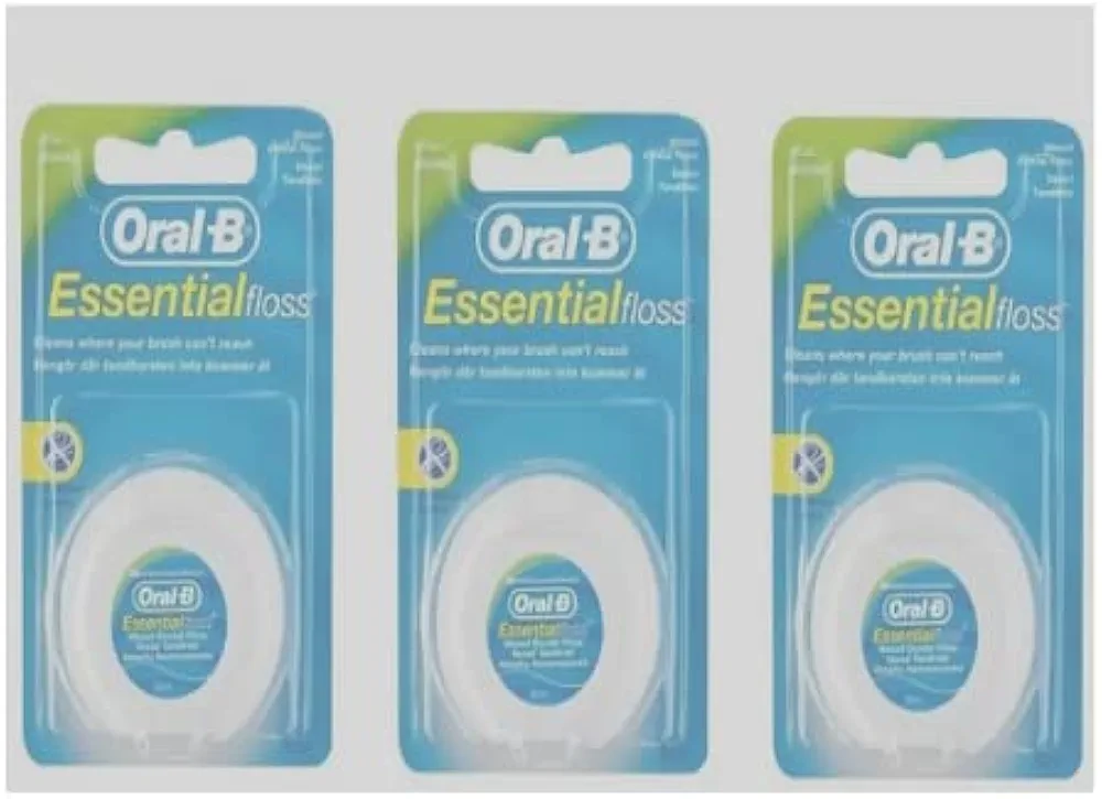 3X 50m Oral B Essential Dental Floss Waxed - Mint Waxed by