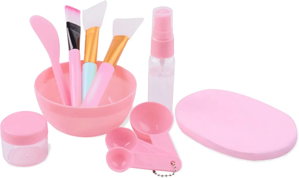 Face Mask Mixing Bowl Set,11 Pcs Face Mask Kit with Facial Mask Bowl Stick Spatula Silicone Brush Spray Bottle Puff Soaking Bottle Gauges