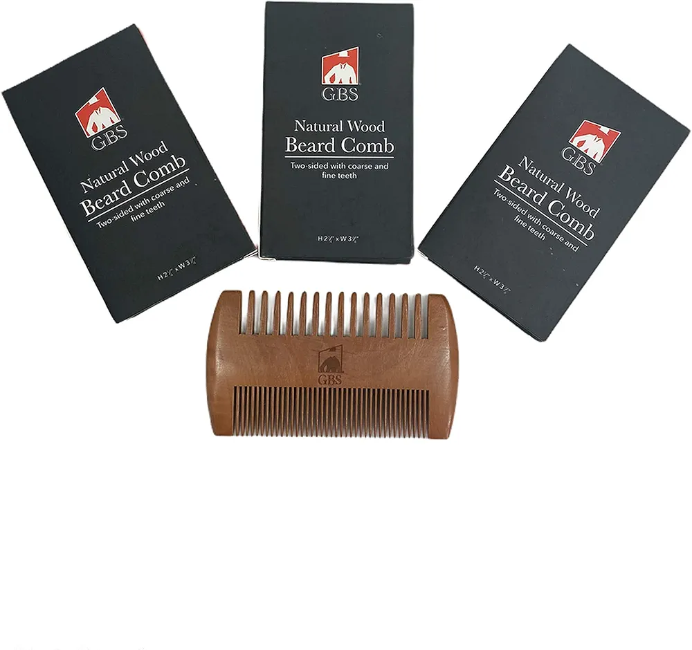 G.B.S 2 Sided Beard Comb - Pocket Sized Wooden Beard & Mustache Comb with Fine & Coarse Teeth - Perfect for Use with Beard Balms, Mustache Wax and Oils (Pack of 3)