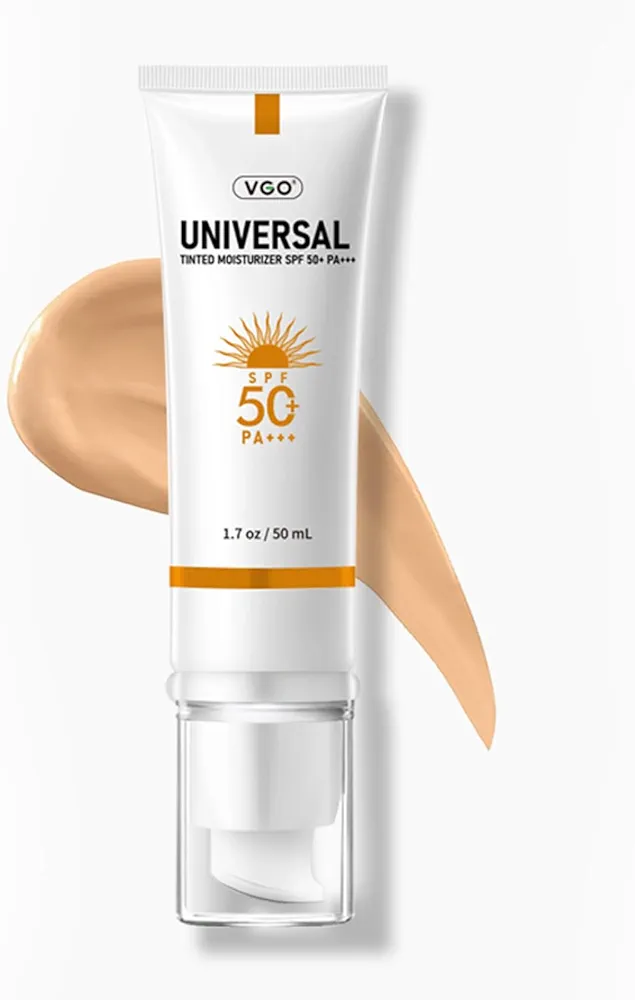 VGO Tinted Sunscreen for Face SPF 50, Hydrating Sun Essence Face Sunscreen Leaves No Sticky Feeling Travel Size Sunscreen Against UVA and UVB Rays 50ml / 1.7oz