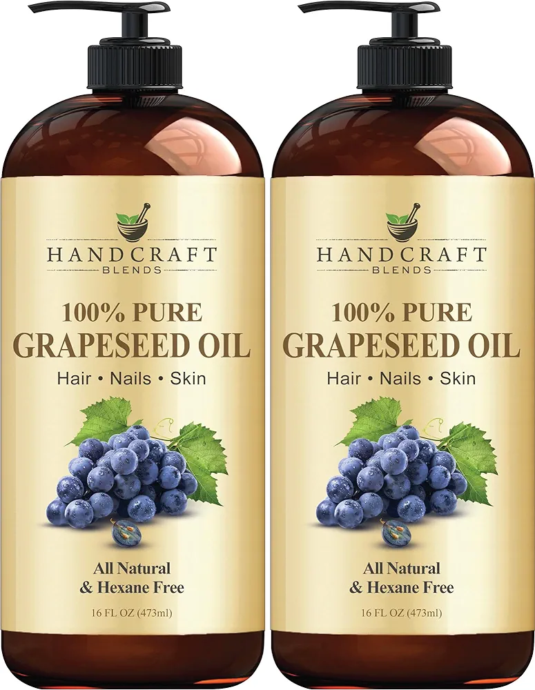 Handcraft Blends Grapeseed Oil - 16 Fl Oz (Pack of 2) - 100% Pure and Natural - Premium Grade Oil for Skin and Hair - Carrier Oil - Hair and Body Oil - Massage Oil - Cold-Pressed and Hexane-Free