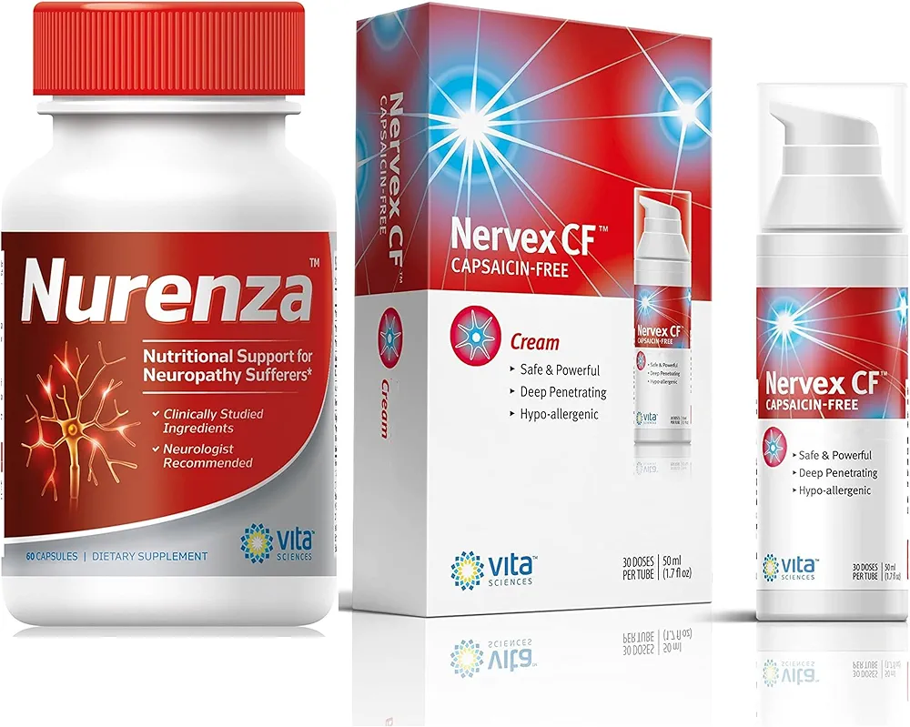 Vita Sciences 40x Neuropathy Relief Power Pack: Nurenza 40x Strength Supplement & Nervex CF Capsaicin-Free Cream