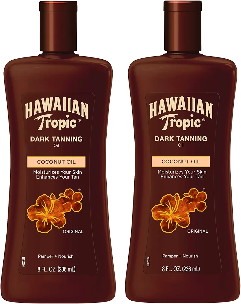 Hawaiian Tropic Dark Tanning Oil, 8oz | Moisturizing Body Oil, Tan Enhancer, Cocoa Butter Oil, Coconut Oil for Skin, Oxybenzone Free, 8oz each Twin Pack