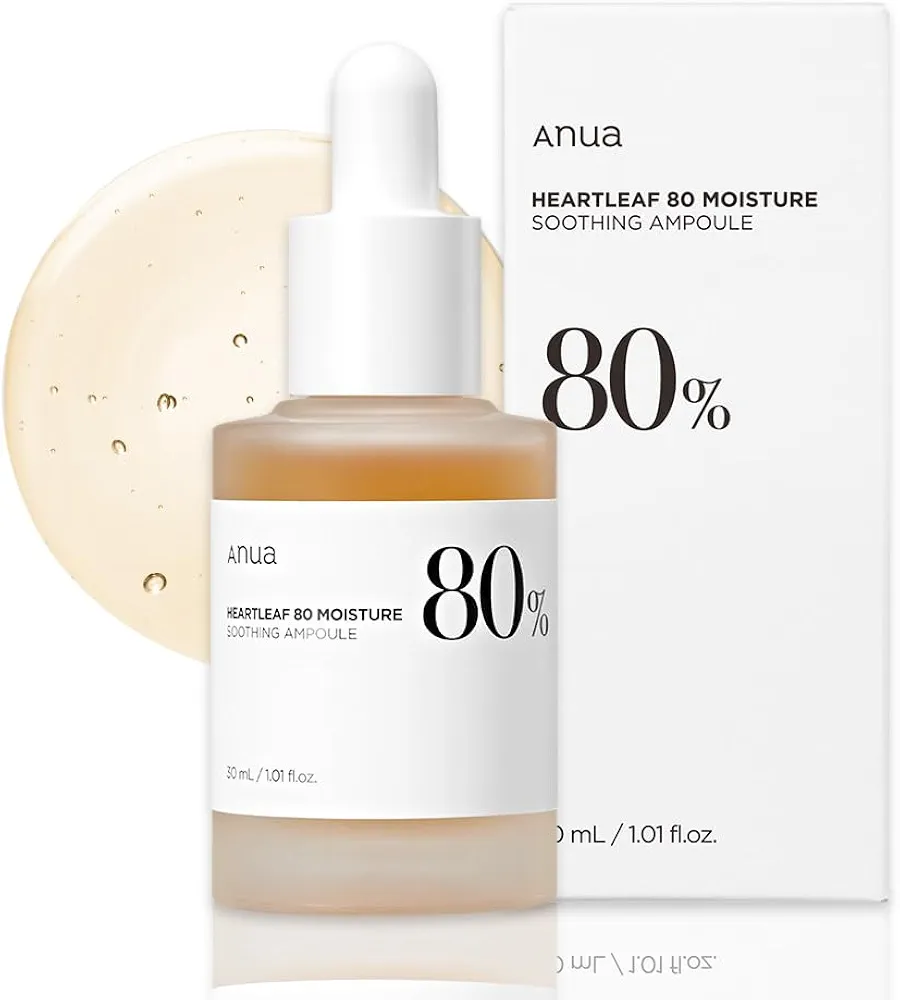 Anua Heartleaf 80 Soothing Ampoule 30ml / 1.01 fl.oz. I non-greasy, highly concentrated skin calm serum hydrating panthenol B5 calming treatment essence for combination, sensitive, normal skin, Korea