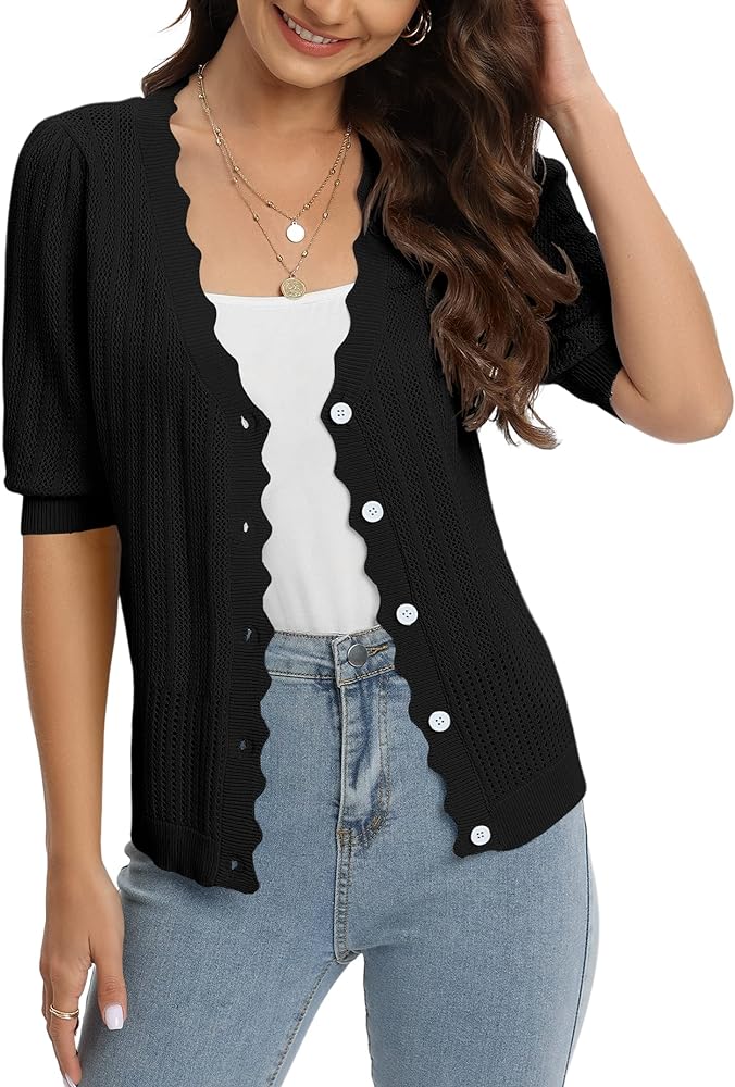 Womens Cropped Cardigan Knit Shrugs for Dresses Tops V Neck Button Down Cardigans Sweaters