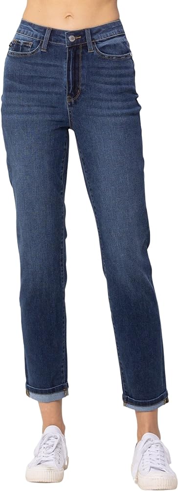 Judy Blue Women's High-Rise Sustainable Cool Denim Cuffed Boyfriend Jeans