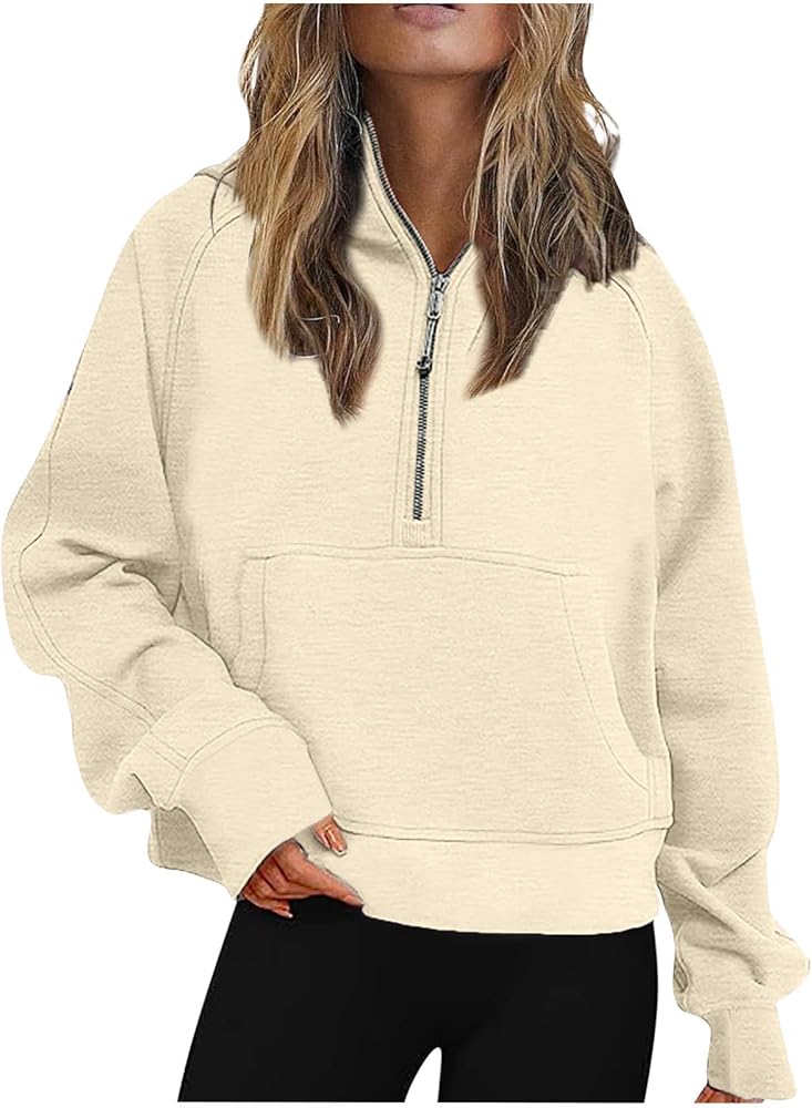 Half Zip Up Hoodie For Women Trendy 2023 Fall y2k Outfits Oversized Long Sleeve Hooded Sweatshirt Pullover