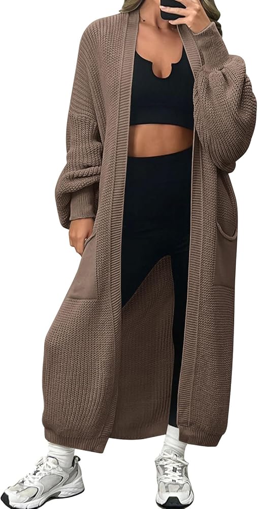 LILLUSORY Women's Oversized Long Cardigan Open Front Duster Sweater with Pockets