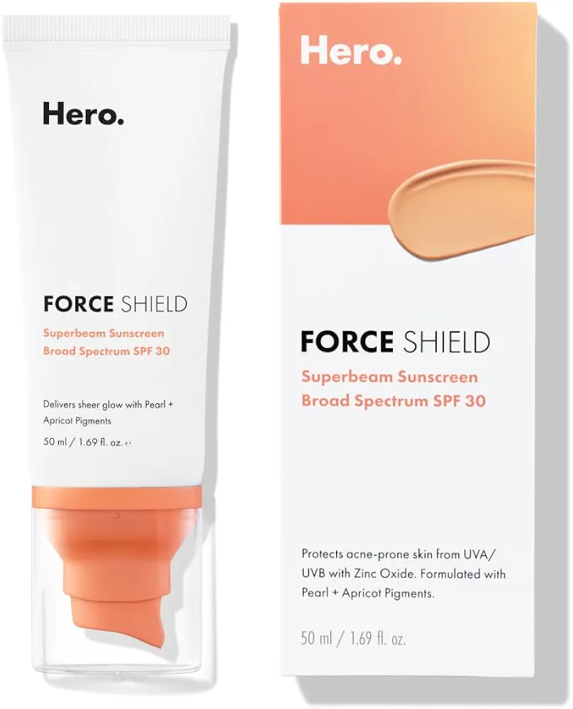 Force Shield Superlight Apricot Sunscreen from Hero Cosmetics - Broad Spectrum Everyday Mineral SPF 30 with Apricot Pigments - No Added Fragrance, No Sulfates, No Parabens (50 ml)