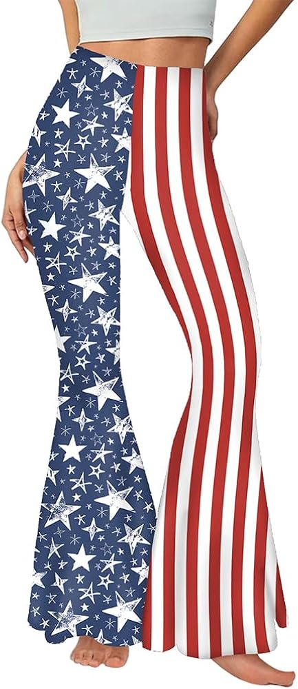 TOONRAIN Independence Day Striped Star Bellbottoms Flare American Flag Pants 4th of July Outfits for Women