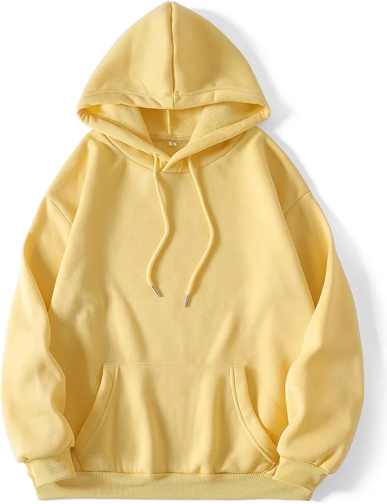 Sweatshirtw for Women - Solid Thermal Lined Drawstring Hoodie (Color : Yellow, Size : Large)