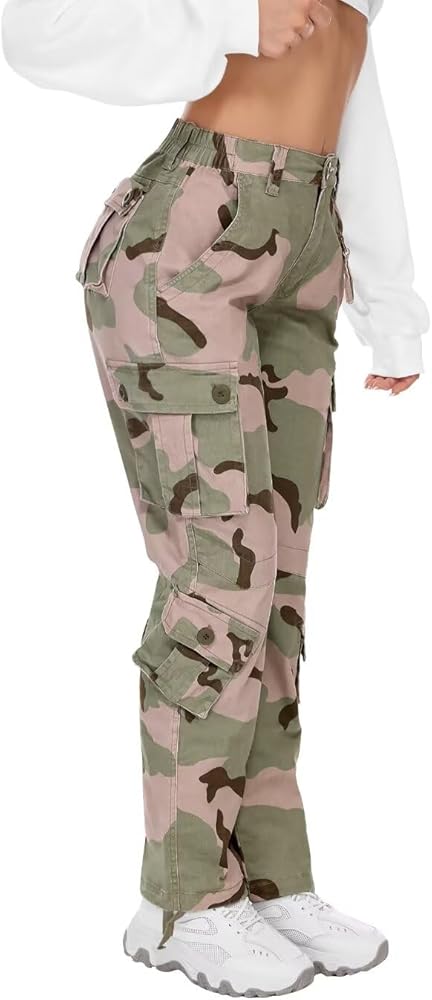 TRGPSG Women's Casual Combat Cargo Pants, Cotton Outdoor Camouflage Military Multi Pockets Work Pants