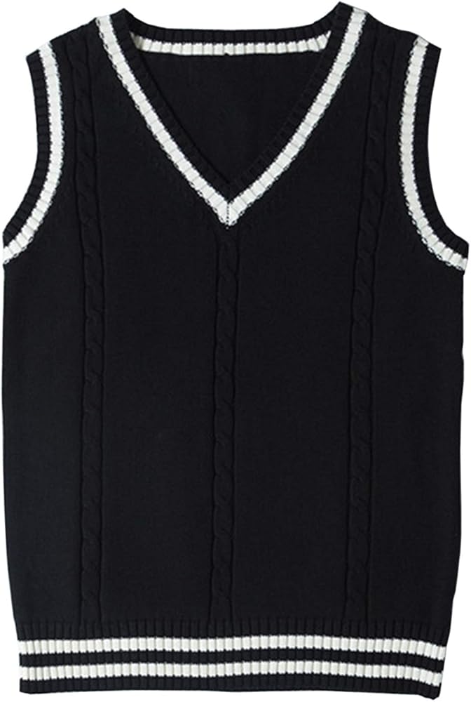 Locachy Women's Slim V Neck Sleeveless Sweater Vest Cable Knit Pullover Sweater