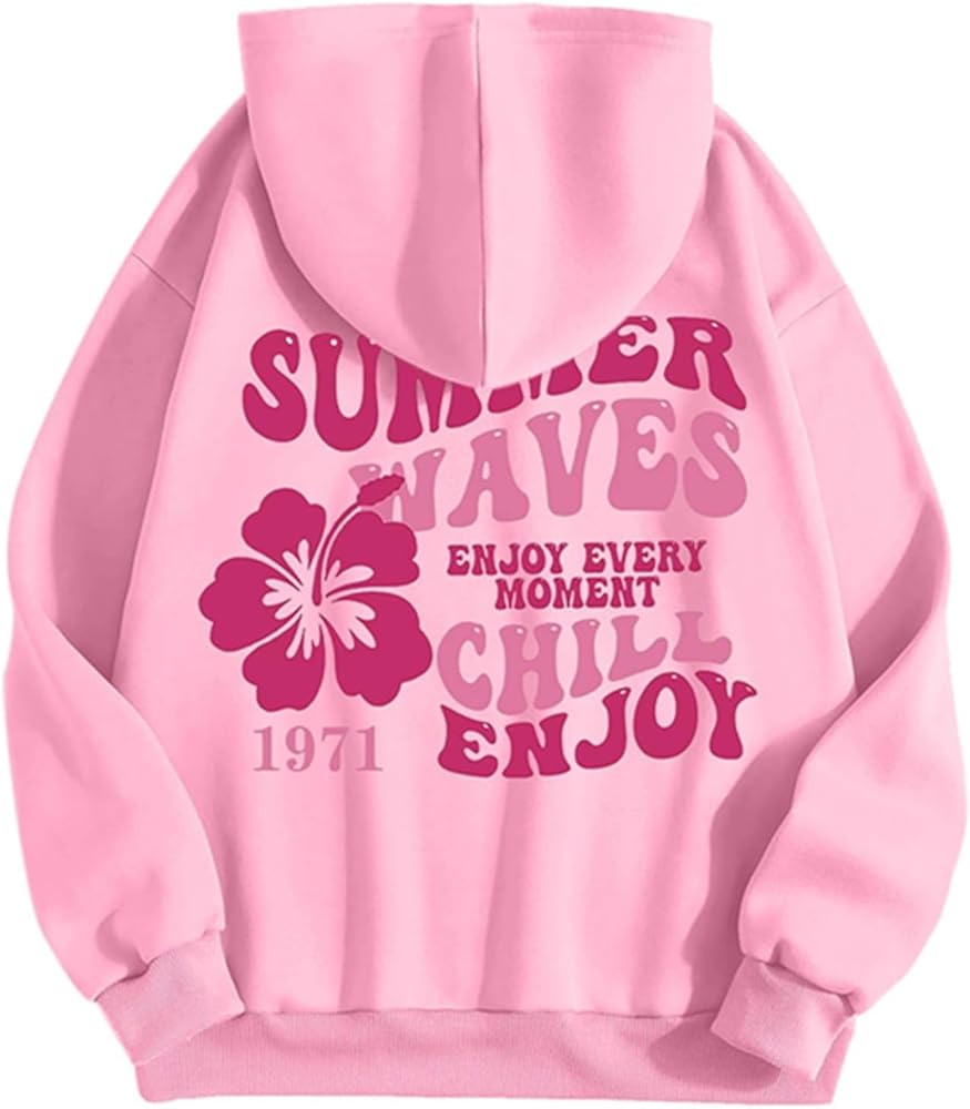 Women Casual Graphic Hoodies Letter Print Pullover Cute Long Sleeve Sweatshirt Y2k Hooded Tops