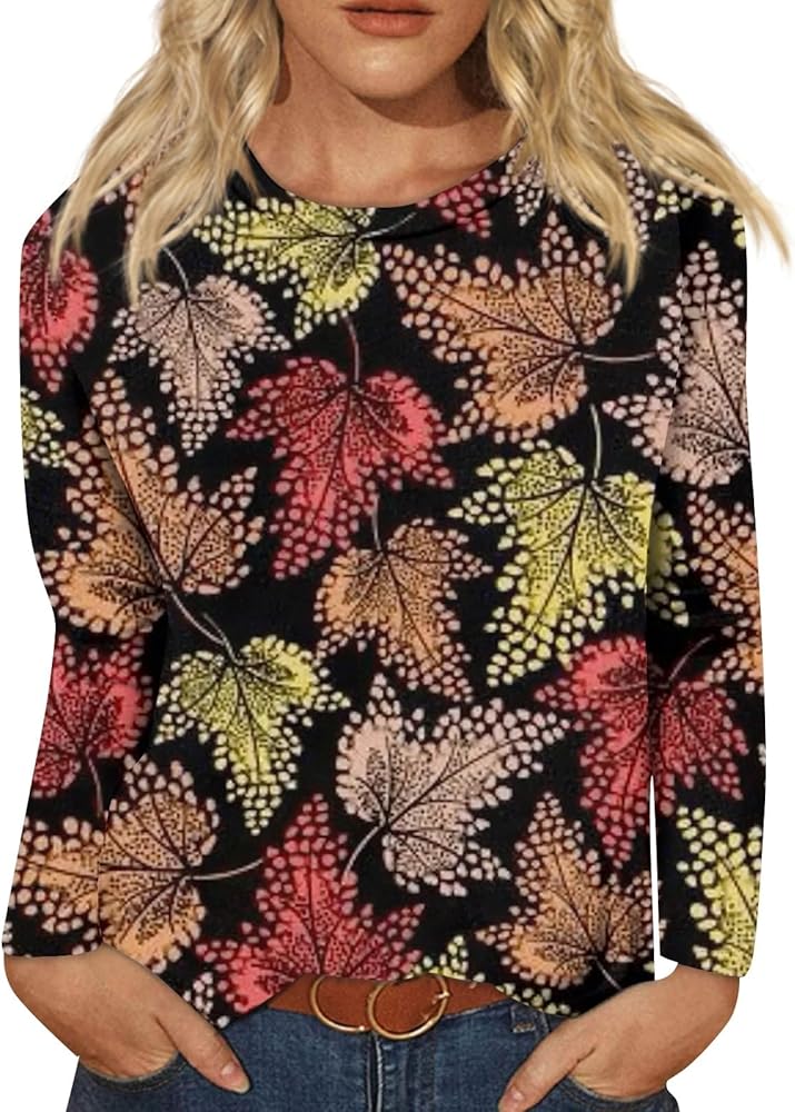 Women’s Long Sleeve Floral Print Clothes Fall Plus Size Going Out Shirts Oversized Loose Bohemian Clothing