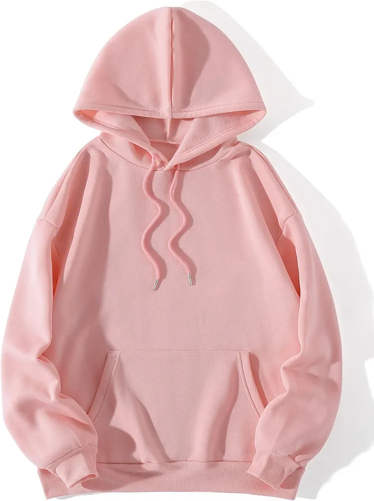 Women's Sweatshirt Sweatshirts Hoodies Solid Drop Shoulder Kangaroo Pocket Hoodie Warmth Beautiful Lovely Fashionable (Color : Pink, Size : Small)