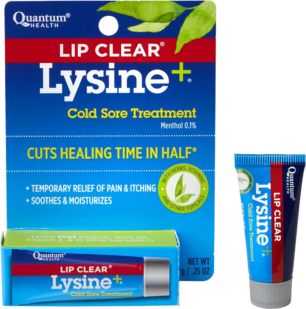 Quantum Health Lip Clear Lysine+ Cold Sore Treatment Soothe & Moisturize Mouth Sores - L-Lysine Menthol Calendula & Propolis Ointment - Transparent Fever Blister Healing Balm - 0.25 Oz