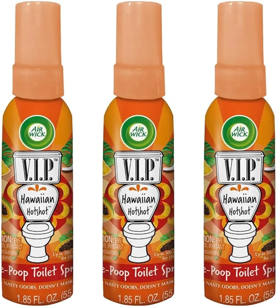 Air Wick V.I.P. Pre-Poop Toilet Spray | Hawaiian Hotshot Scent | Contains Essential Oils | Travel size Air Freshener | Up to 100 uses - 1.85 Ounce (Pack of 3)