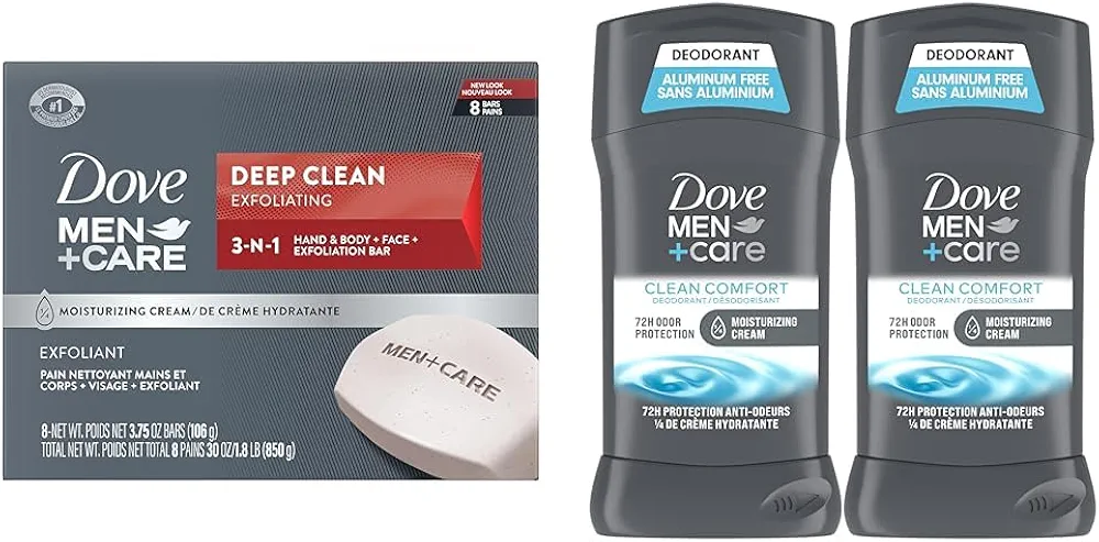 DOVE MEN + CARE Body and Face Bar More Moisturizing Than Bar Soap Deep Clean Effectively & Deodorant Stick Moisturizing Deodorant For 72-Hour Protection