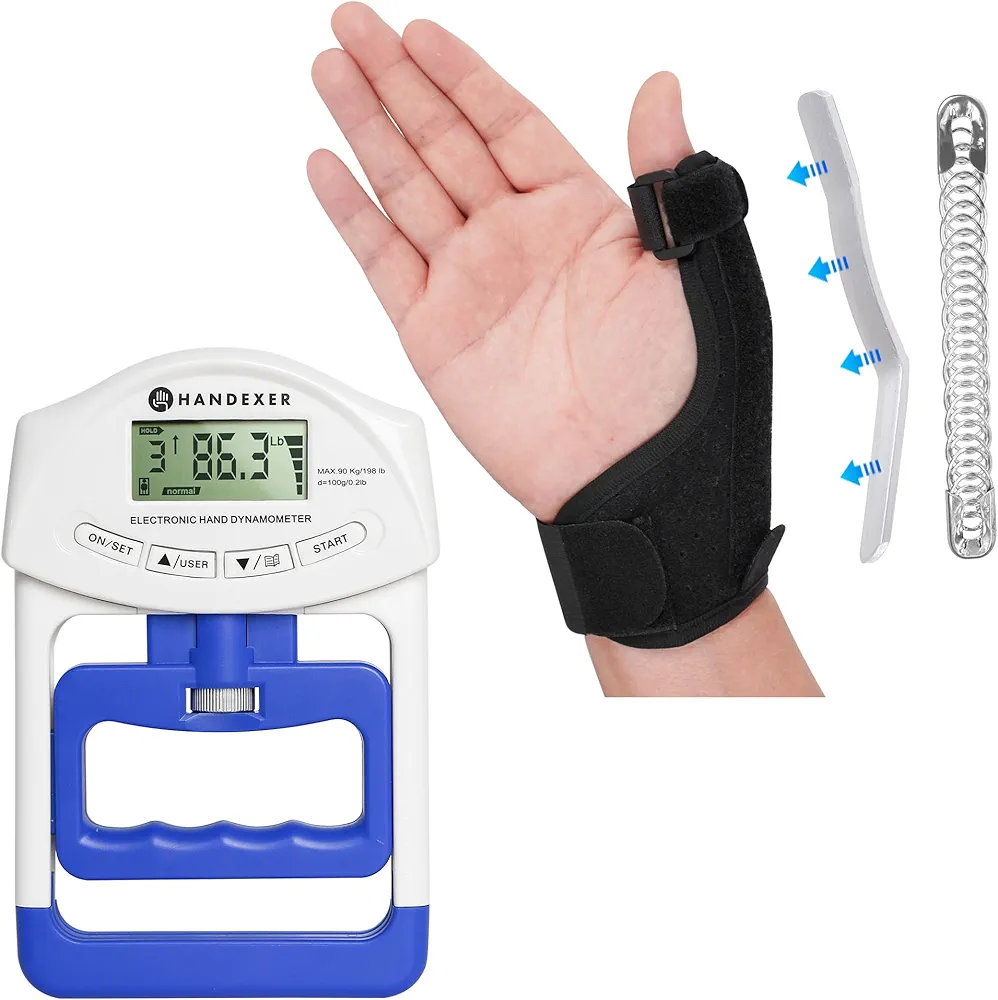 Grip Strength Tester 198lb Bundle Thumb Brace,Thumb Spica Splint, Adjustable Breathable Wrist Splint, Hand Brace for Right and Left Hand, Pain Relief, Thumb & Wrist Support