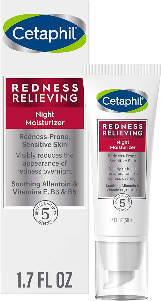 CETAPHIL Night Cream, Redness Relieving Night Moisturizer for Face, 1.7 fl oz, For Dry, Redness-Prone Skin, Hypoallergenic, Fragrance Free