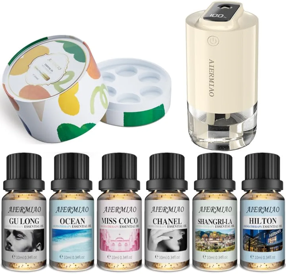 Aromatherapy Diffuser with USB Bundle with Water Soluble Essential Oil Set, Suitable for Home and Car