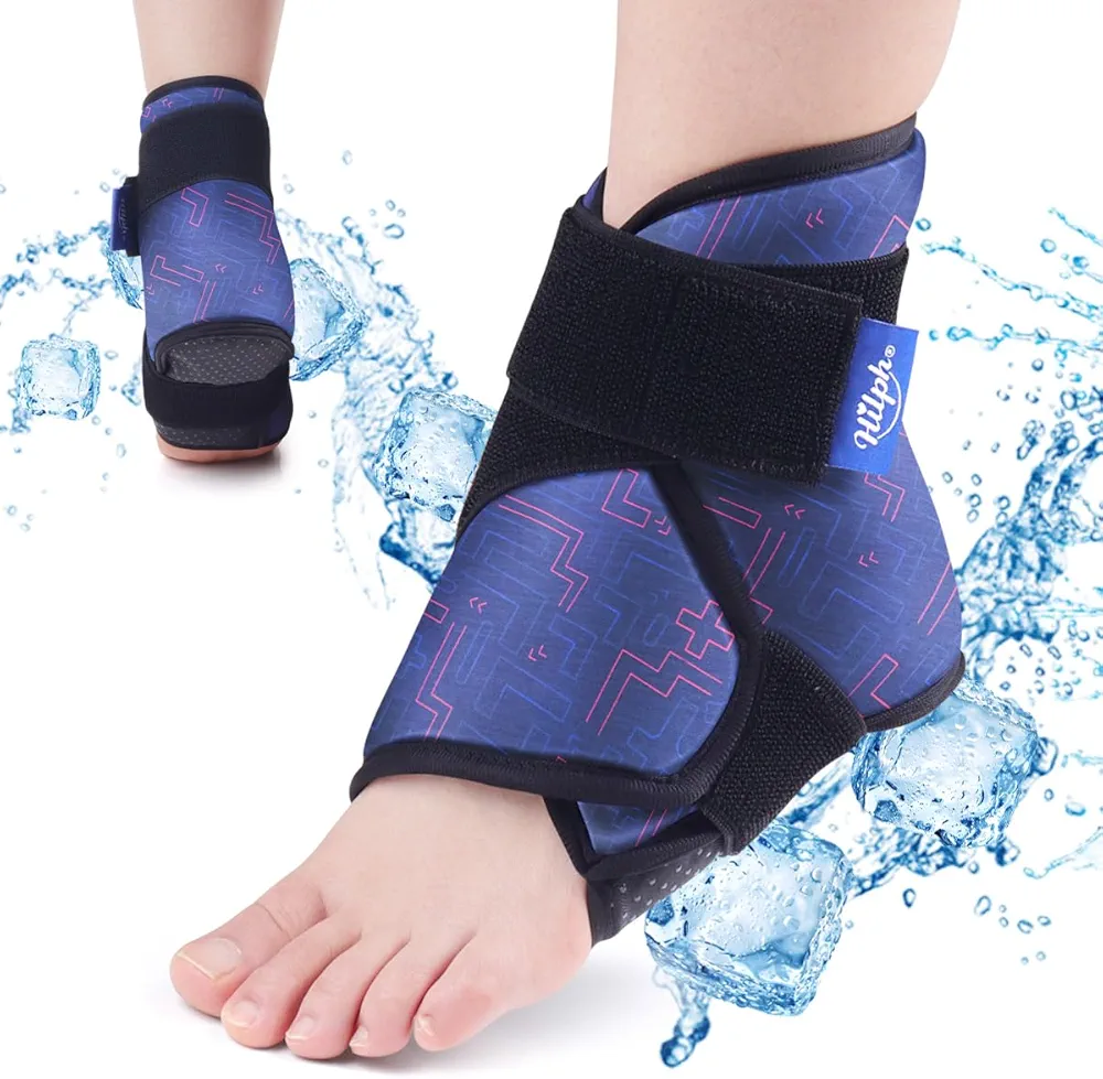 Hilph Ankle Heel Ice Pack Wrap for Swelling & Achilles Tendonitis, Reusable Foot Gel Ice Pack Wrap Hot Cold Compression Therapy for Sprained Ankle & Plantar Fasciitis Pain Relief (Blue, 1 Pack)