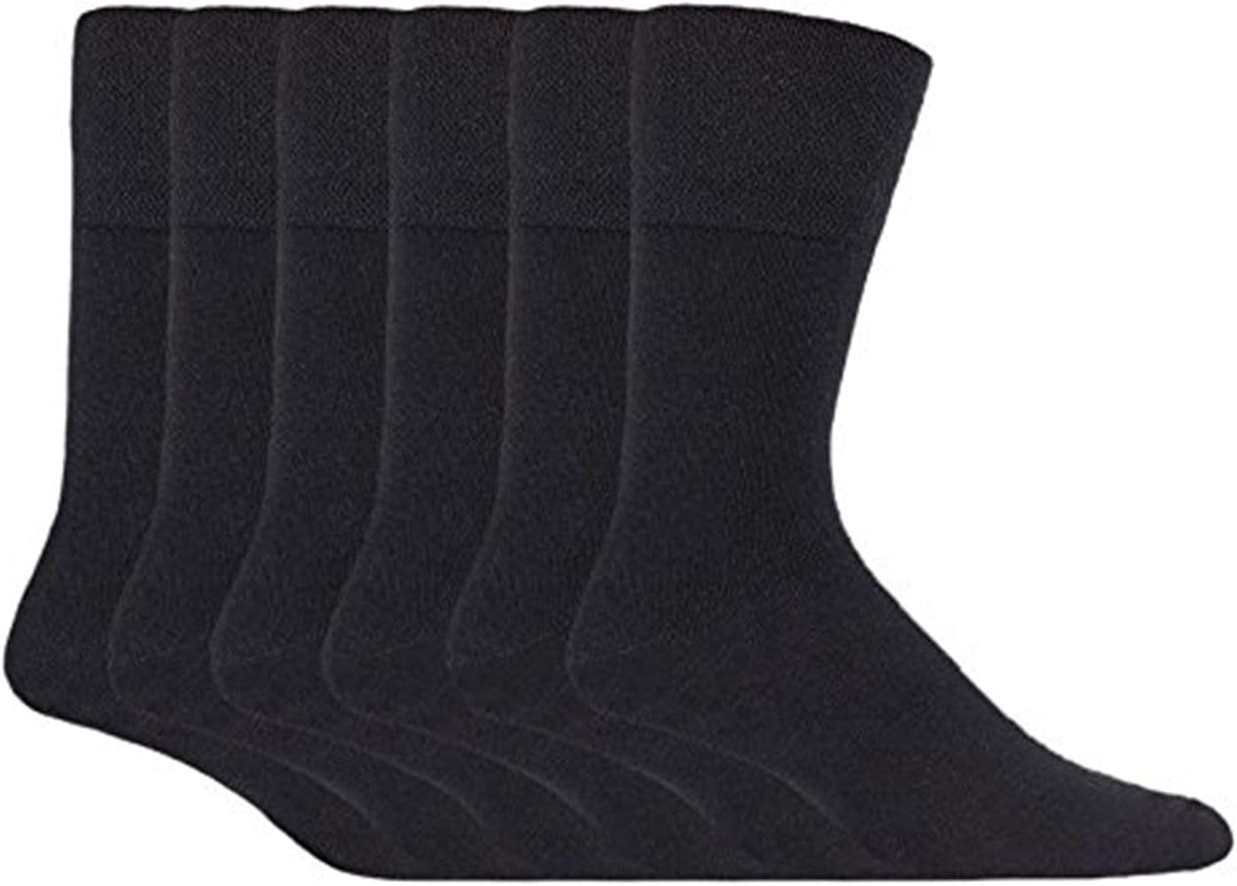 6 Pack Mens Loose Non Binding Diabetic Socks for Poor Circulation (Black)