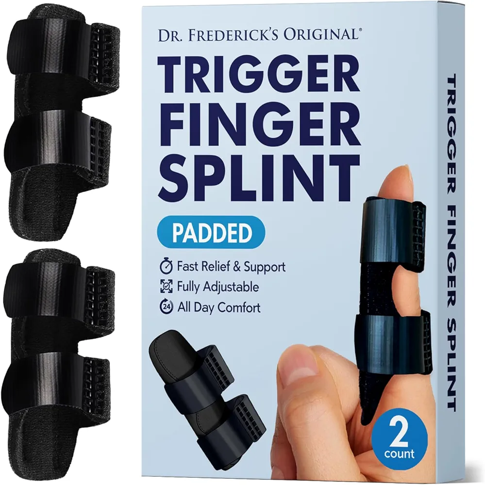 Dr. Frederick's Original Trigger Finger Splint - 2ct - Mallet Finger Splint - Finger Brace for Arthritis, Injury, Sprain - Fits Index, Middle, & Ring Finger Pain